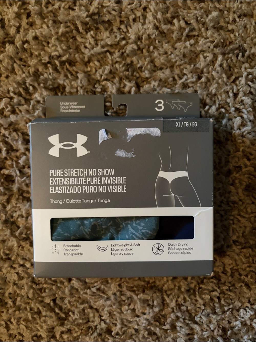 Under Armour Women’s Pure Stretch No Show Thongs - Teal & Black (3-Pack)